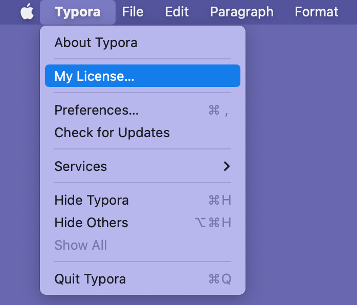 open license panel on macOS